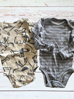 Carter’s Baby Boy 3 Month Blue & White Printed Long Sleeve Bodysuits– Set of 2